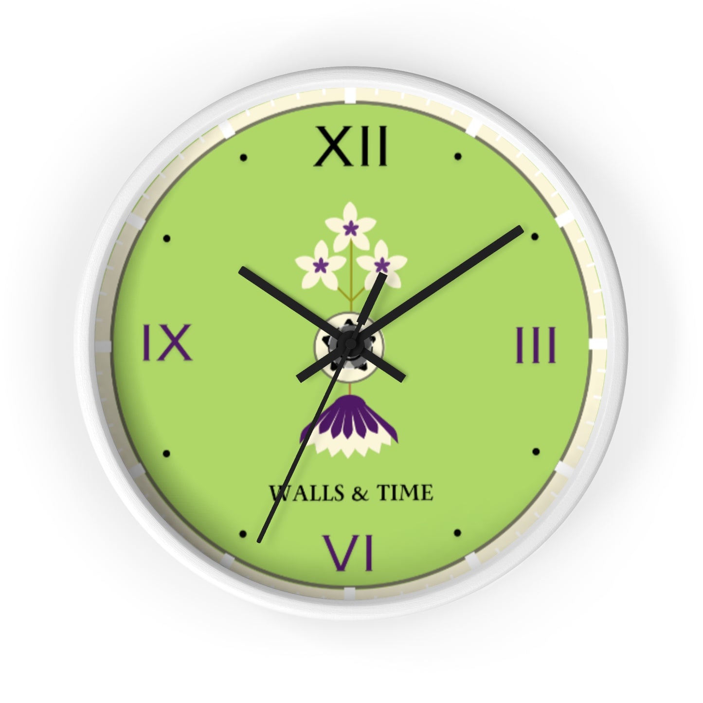 Decorative Silent Wall Clock, Light Green, Floral