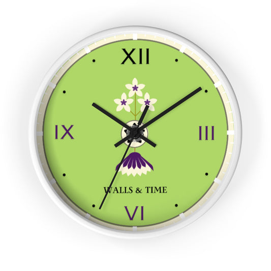 Decorative Silent Wall Clock, Light Green, Floral