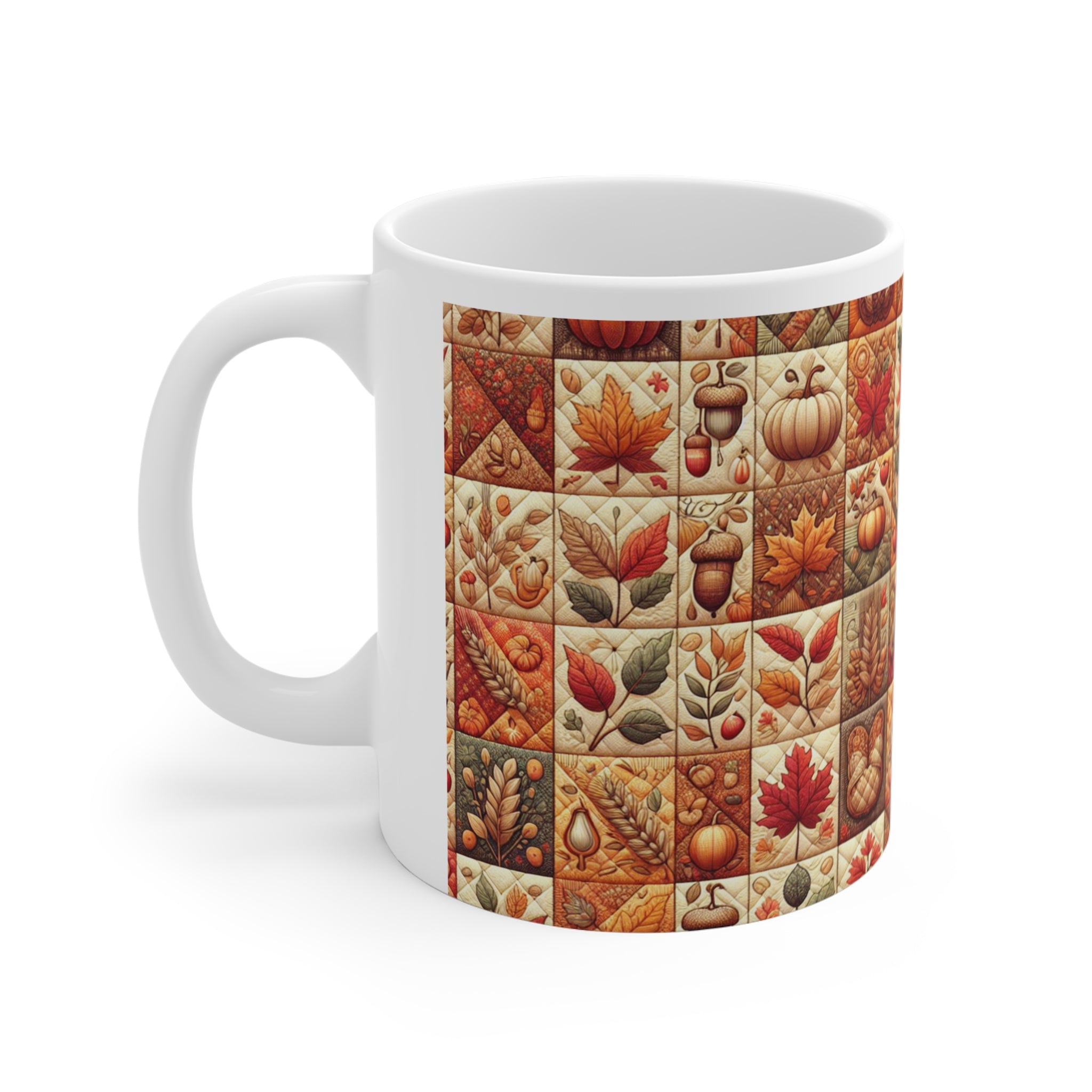 Coffee Mug, Autumn Quilt Design, Gift for Him, Tea Cup, Kitchen Decor, Unique Coffee Cup