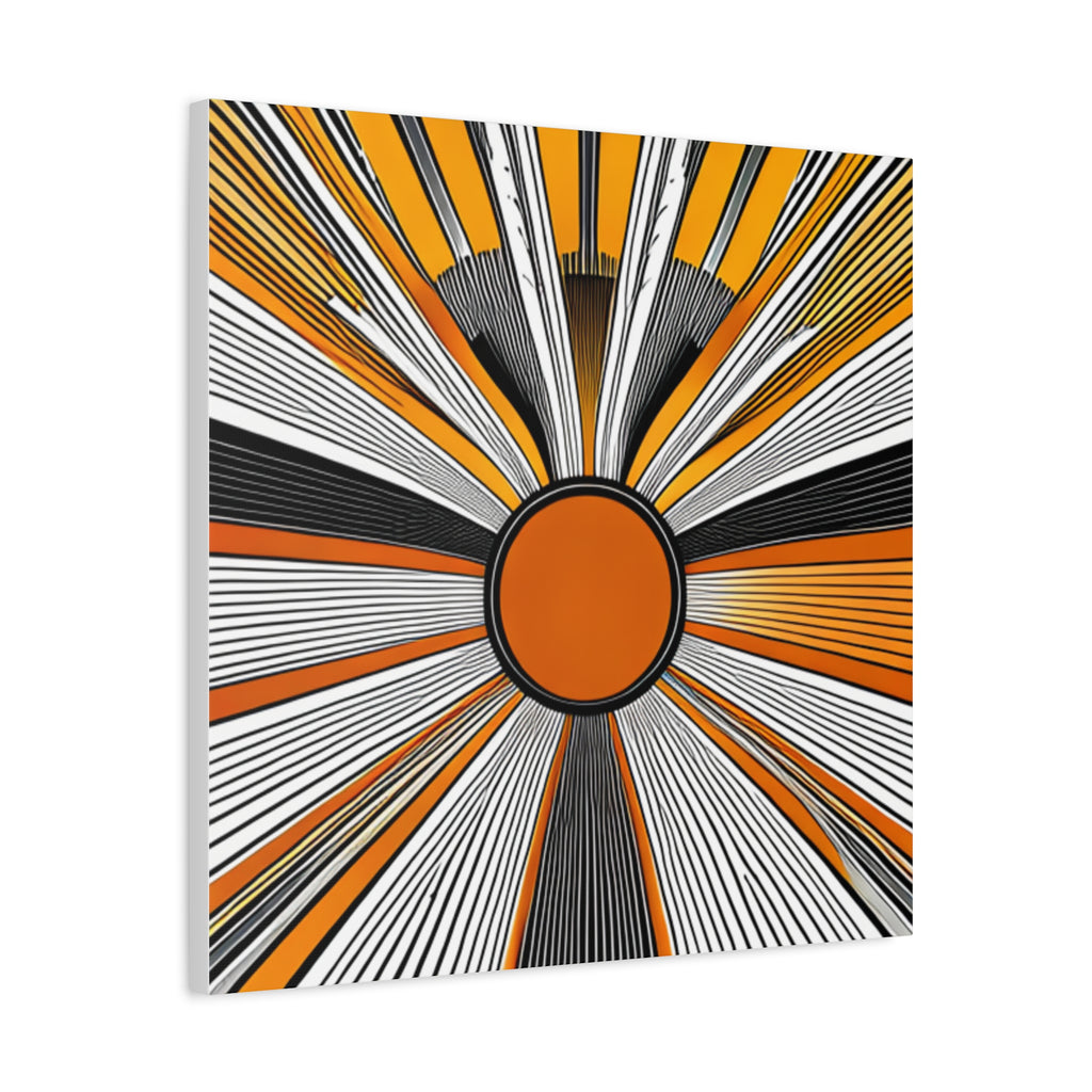 Sunburst Abstract Canvas Art — Orange Black Radiant Wall Decor