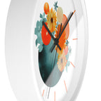 Wall Clock, with Abstract Art, Turquoise Orange