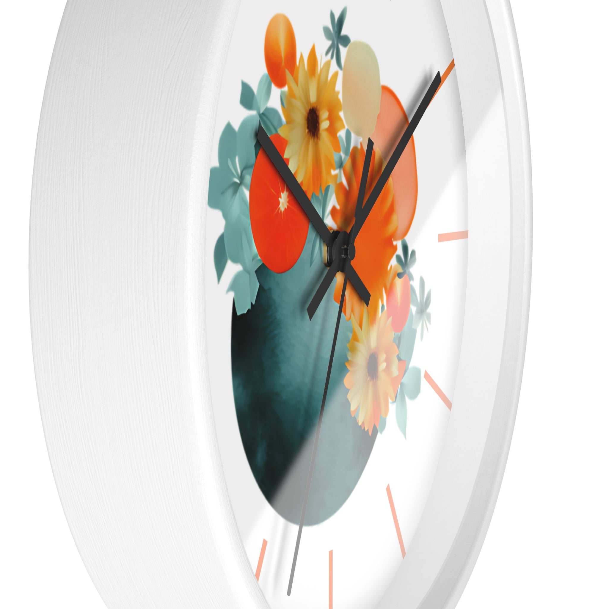 Wall Clock, with Abstract Art, Turquoise Orange
