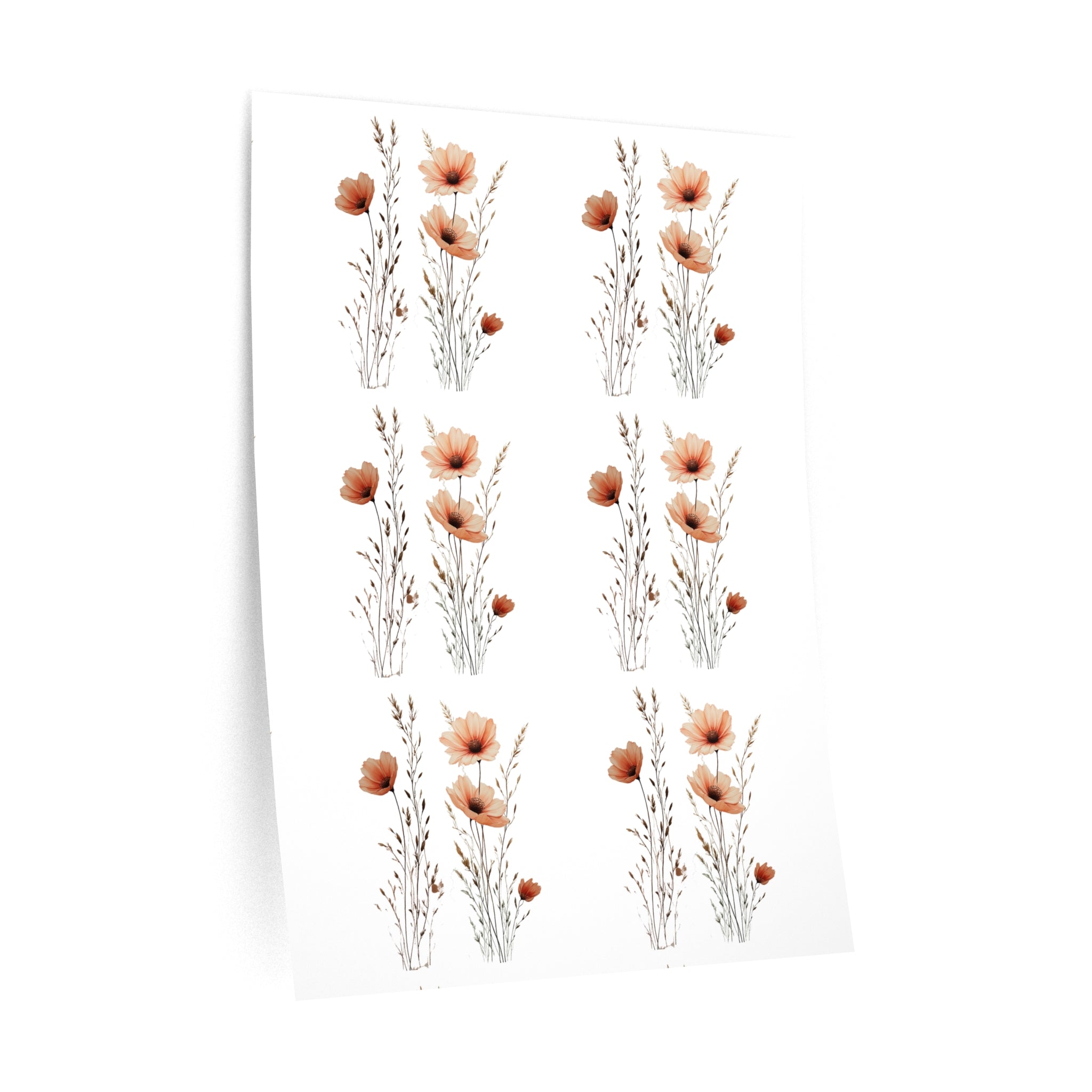 Floral Poppy Wall Decals — Neutral Watercolor Wildflower Stickers for Nursery, Bedroom & Living Room Decor