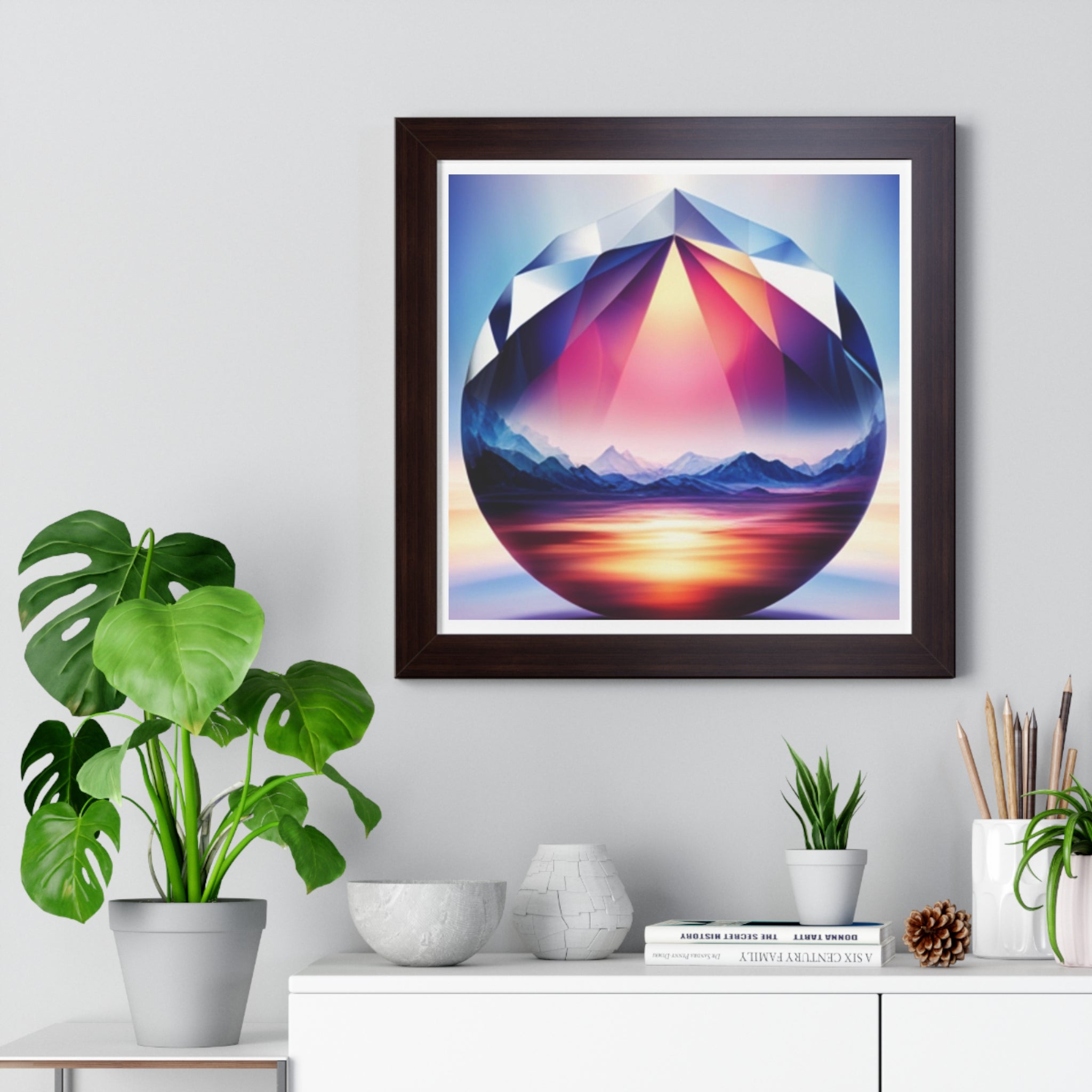 Framed Poster - Landscape Image Faceted Jewel Design
