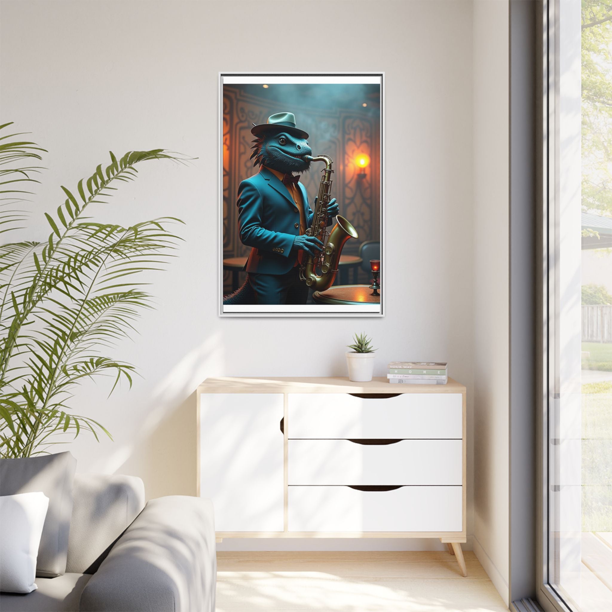 Bearded Dragon Playing the Saxophone Framed Wall Art
