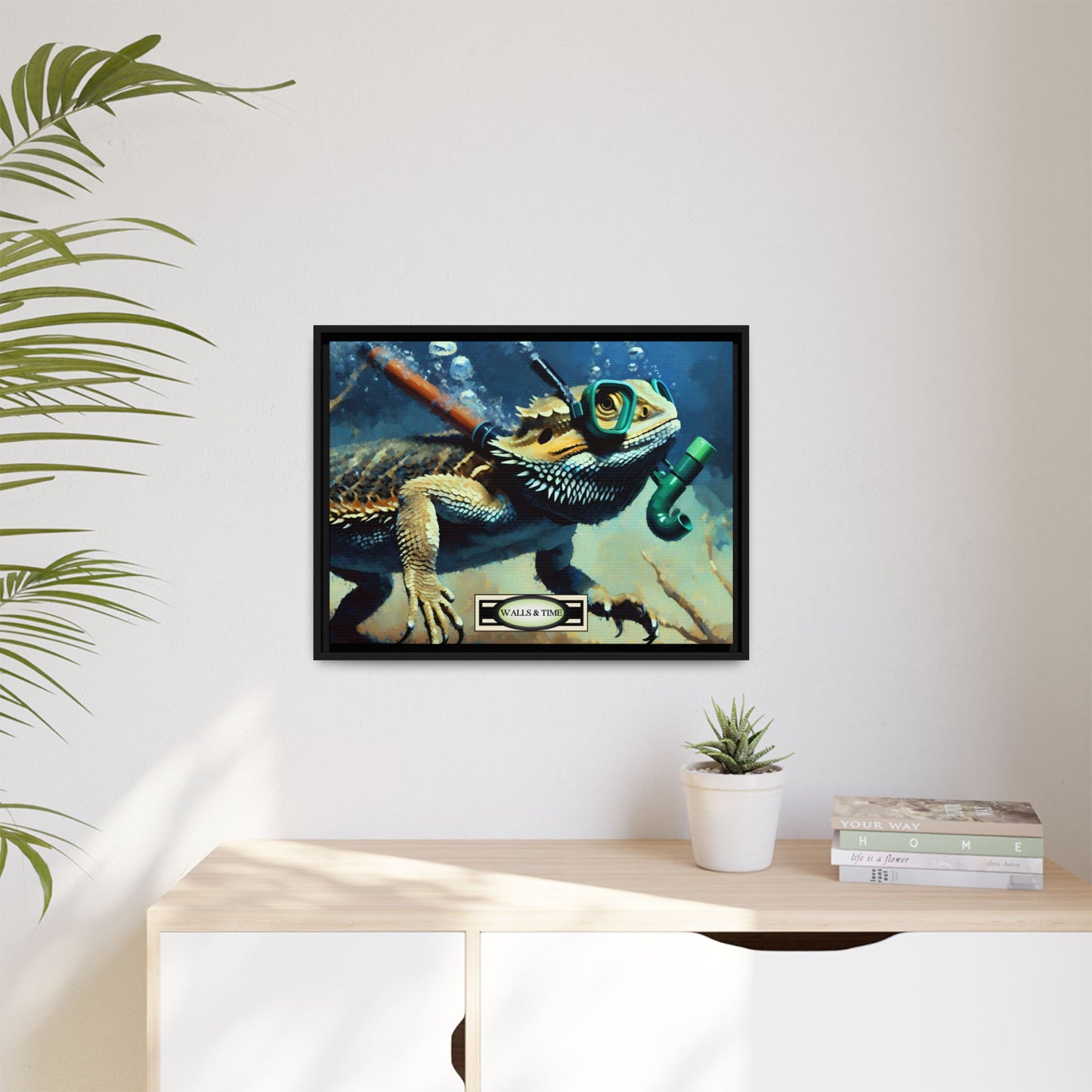 Snorkeling Bearded Dragon Print, Framed Canvas