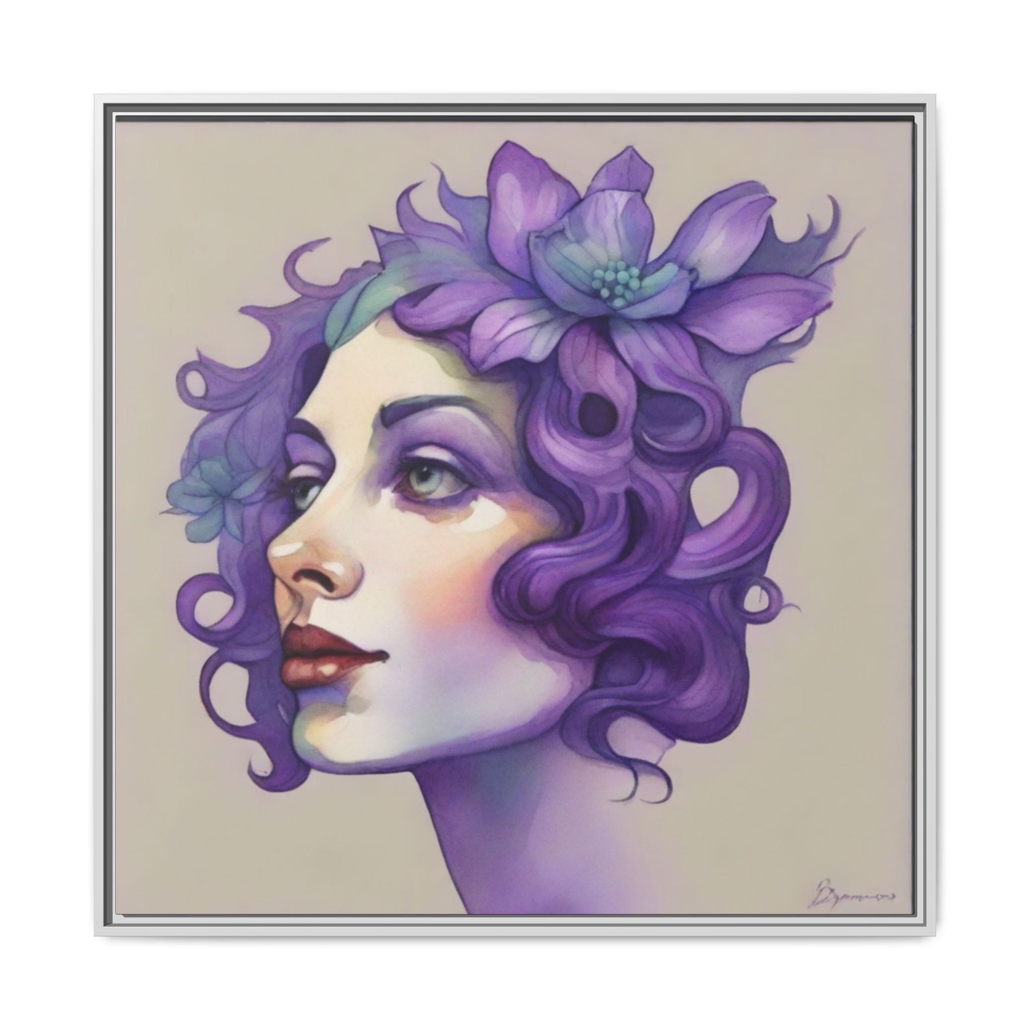 Purple Floral Portrait Matte Canvas Framed Wall Art