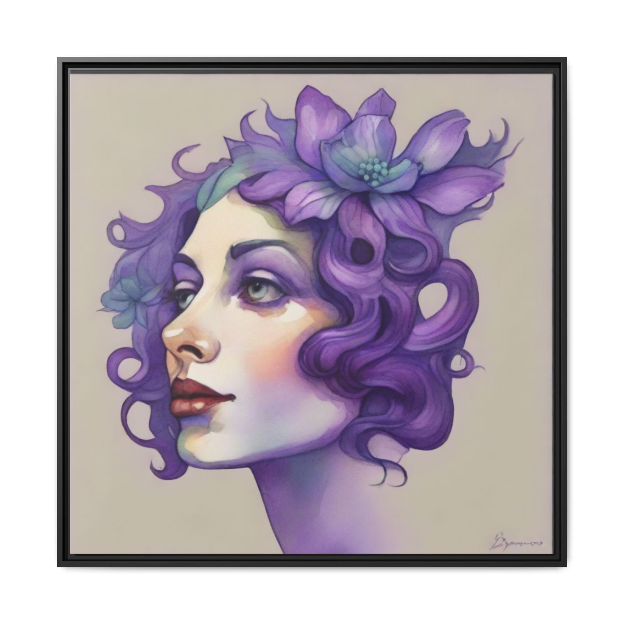 Purple Floral Portrait Matte Canvas Framed Wall Art