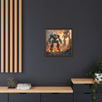 Framed Matte Canvas - Giant Mech Battle Scene Wall Art