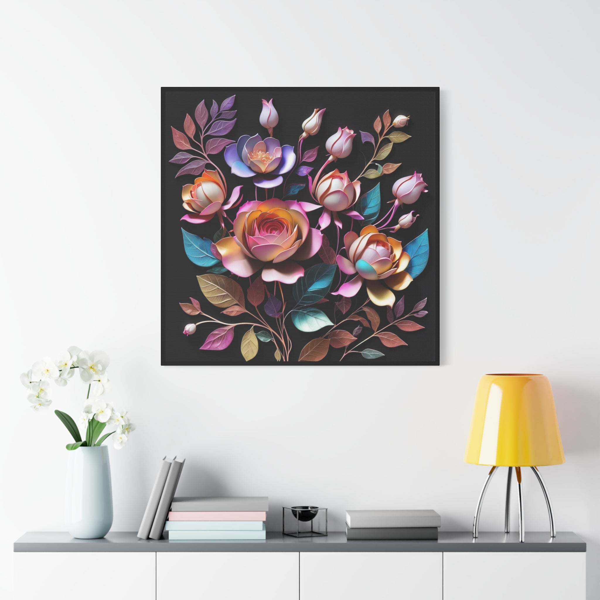 Floral 3D Wall Art Canvas - Elegant Moody Rose Design for Home Decor
