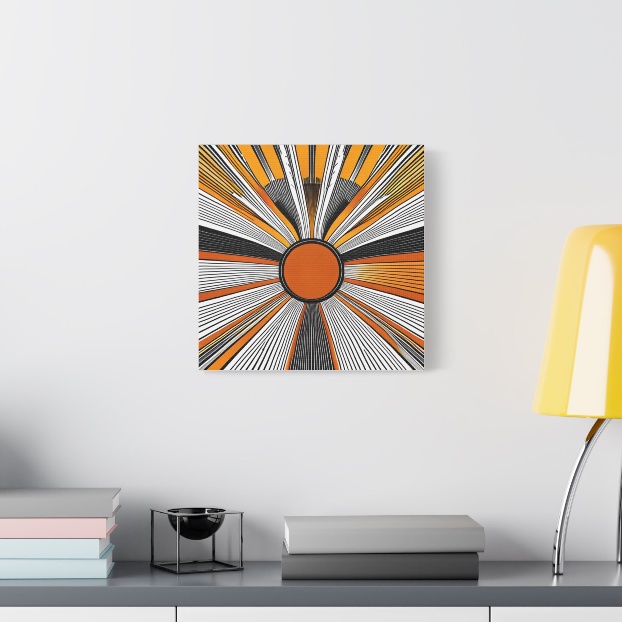 Sunburst Abstract Canvas Art — Orange Black Radiant Wall Decor