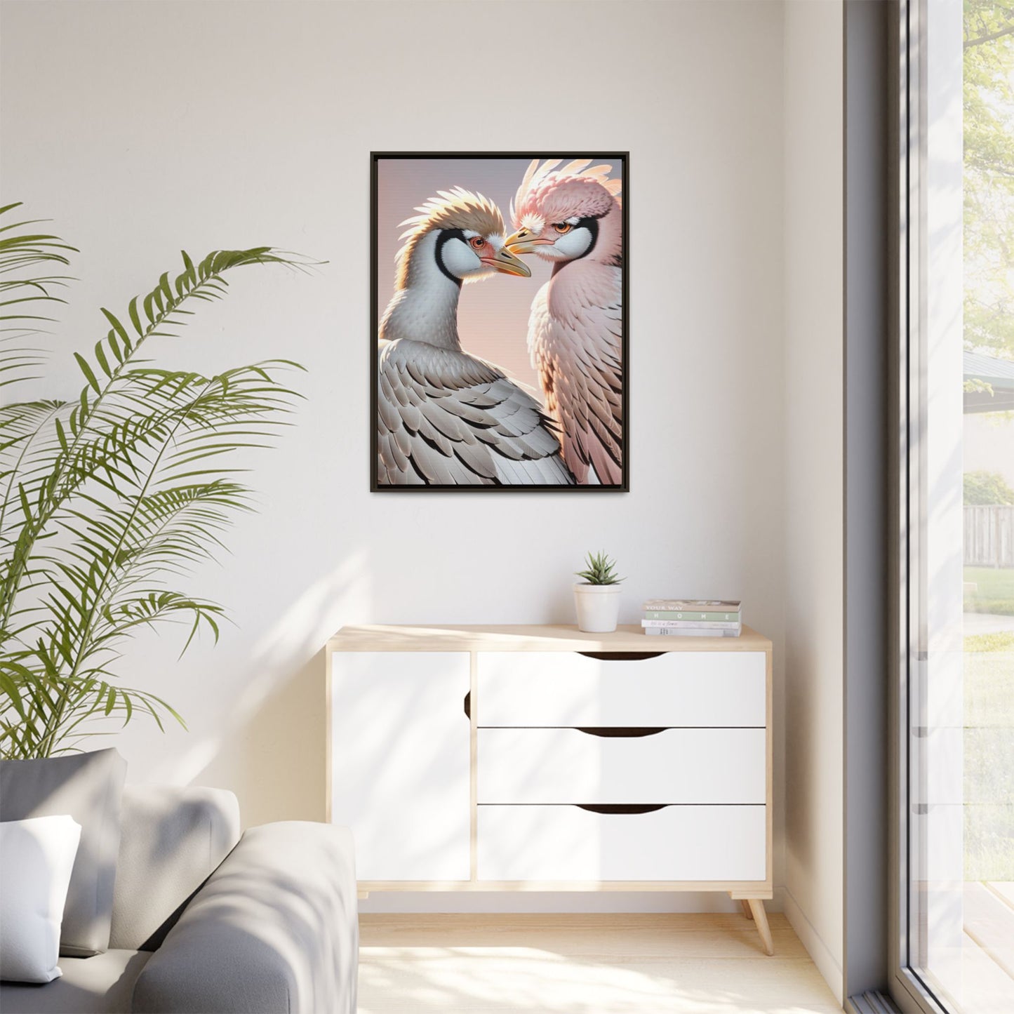 Framed Canvas Art Print - Ostrich Love