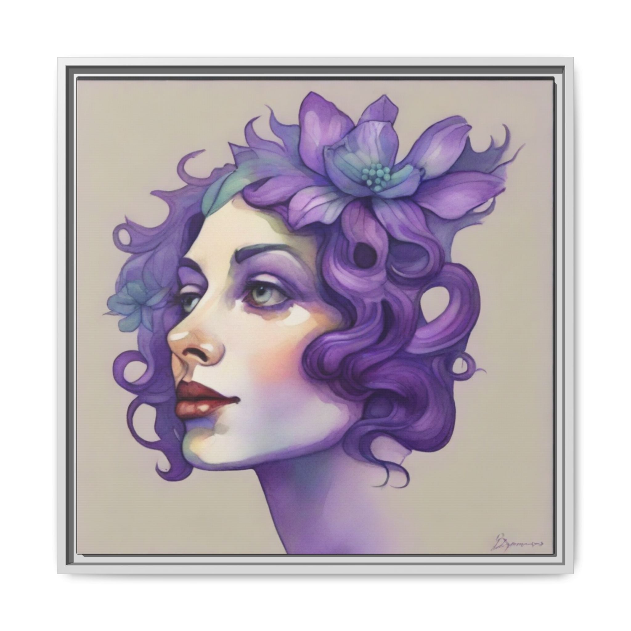 Purple Floral Portrait Matte Canvas Framed Wall Art