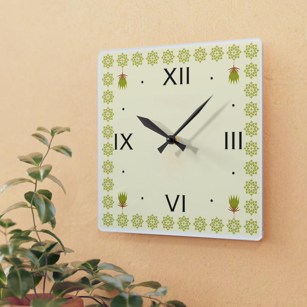 Acrylic Wall Clock - Indian Kitchen Decor in Olive Green