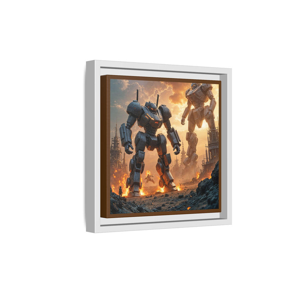 Framed Matte Canvas - Giant Mech Battle Scene Wall Art