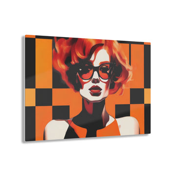 Acrylic Panel Art Print - Fiery Red Head Geometric Style, Orange + Black Decor