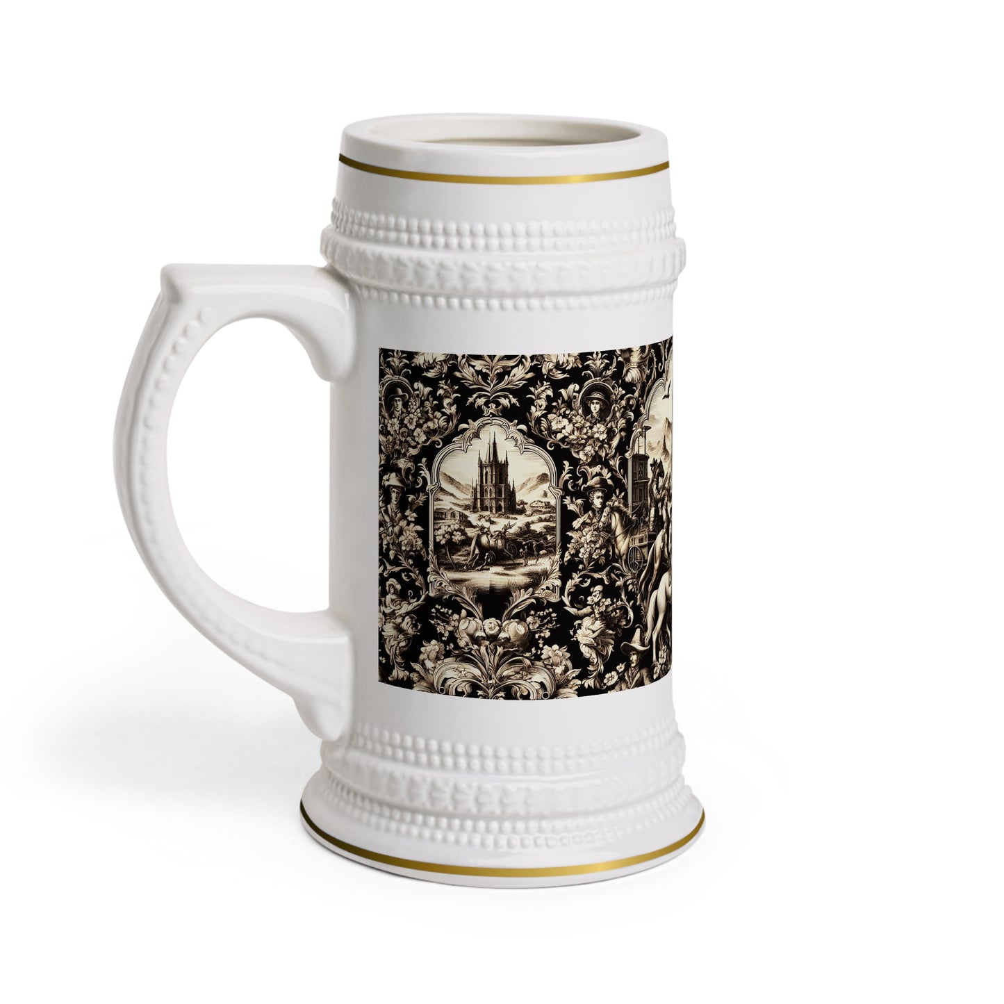 Ceramic Beer Mug, Western Gothic Toile Stein Mug