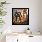 Framed Matte Canvas - Giant Mech Battle Scene Wall Art