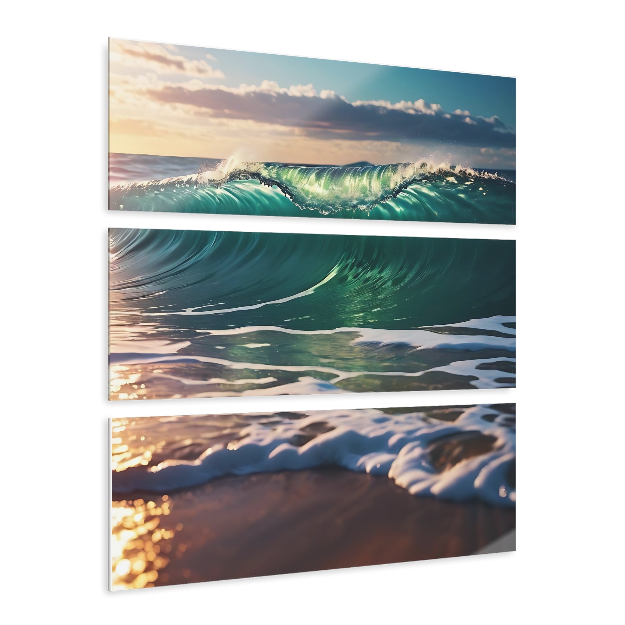 Ocean Waves Photographic Acrylic Glass Premium Wall Art Set of 3 Panels