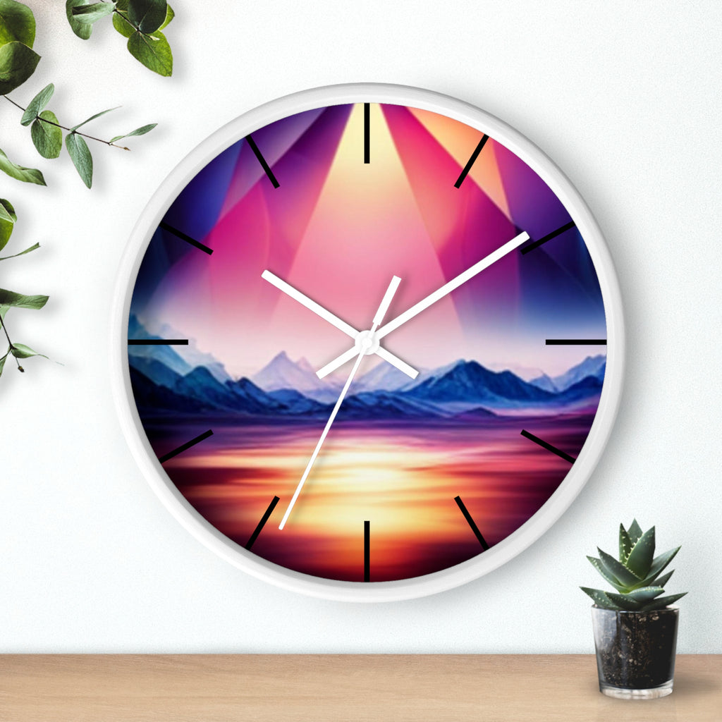 Gemstone Landscape Wall Clock, Round Silent Black Clock, Home Decor, Office Decor, Nature Lover Gift, Unique Clock Gift