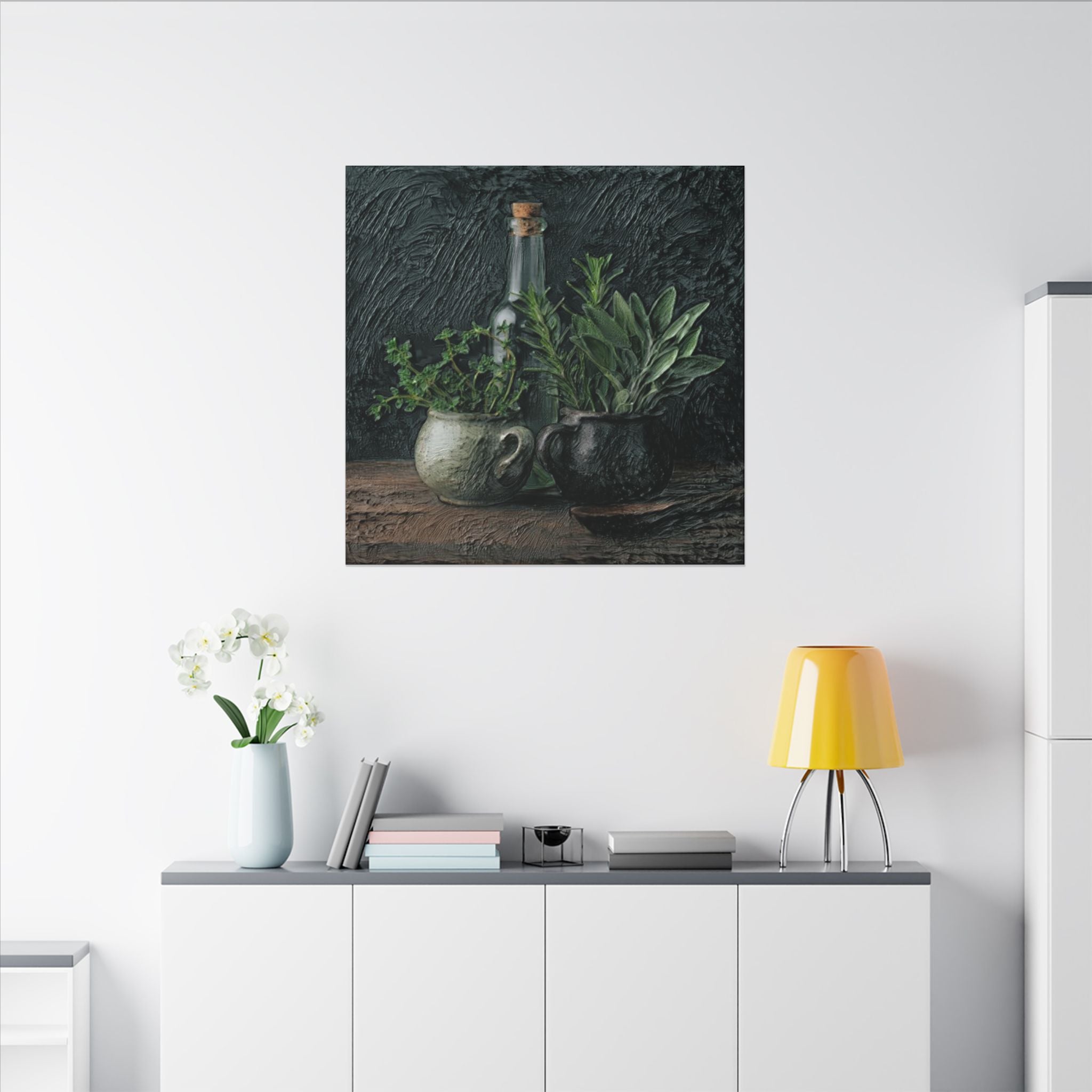 Herb Still Life Matte Canvas Wall Art — Rustic Kitchen Botanical Print