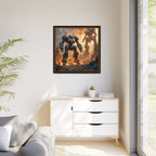 Framed Matte Canvas - Giant Mech Battle Scene Wall Art