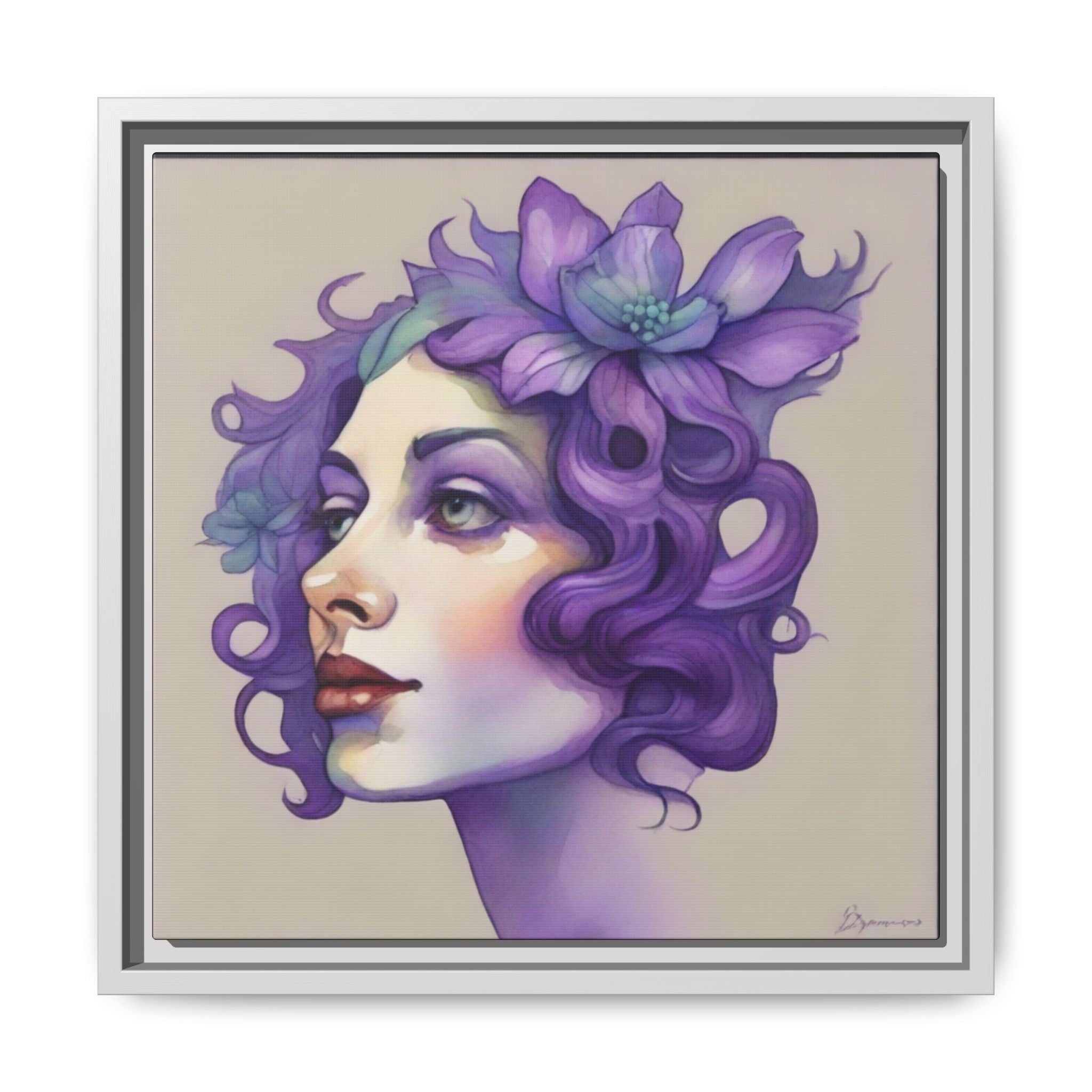 Purple Floral Portrait Matte Canvas Framed Wall Art