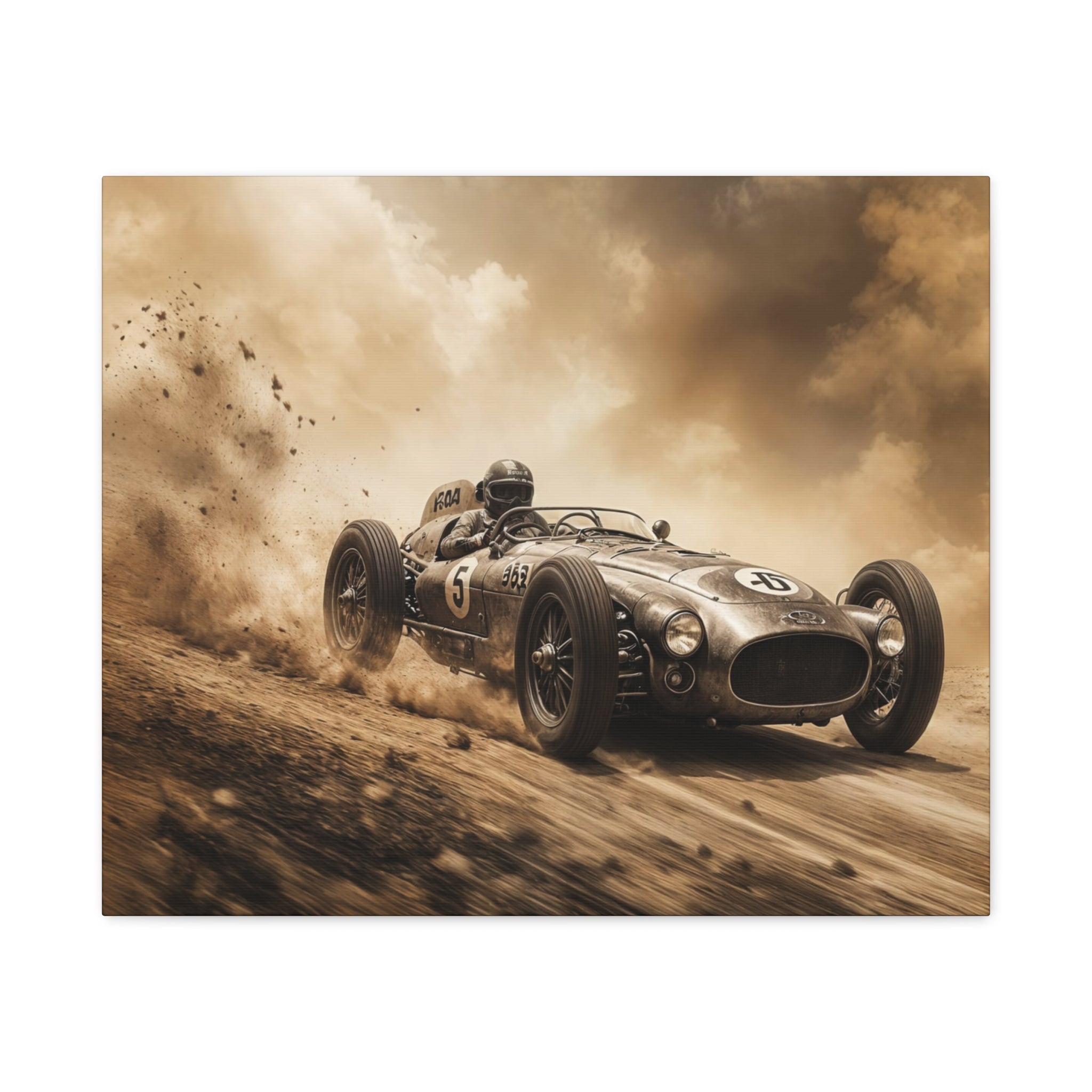 Vintage Racecar Wall Art Canvas – Sepia Classic Motorsport Print