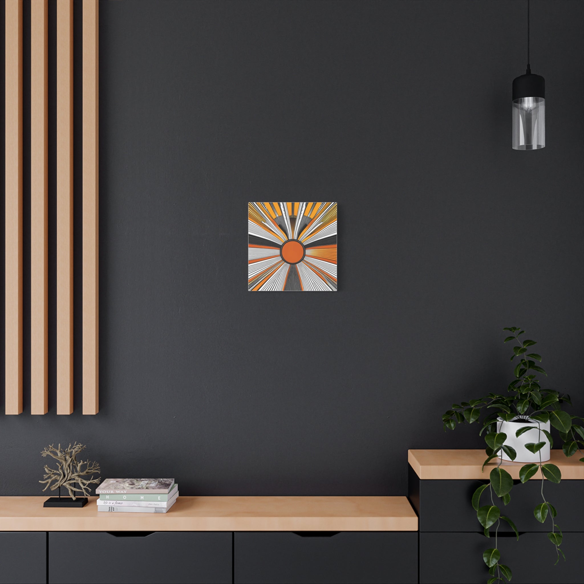 Sunburst Abstract Canvas Art — Orange Black Radiant Wall Decor