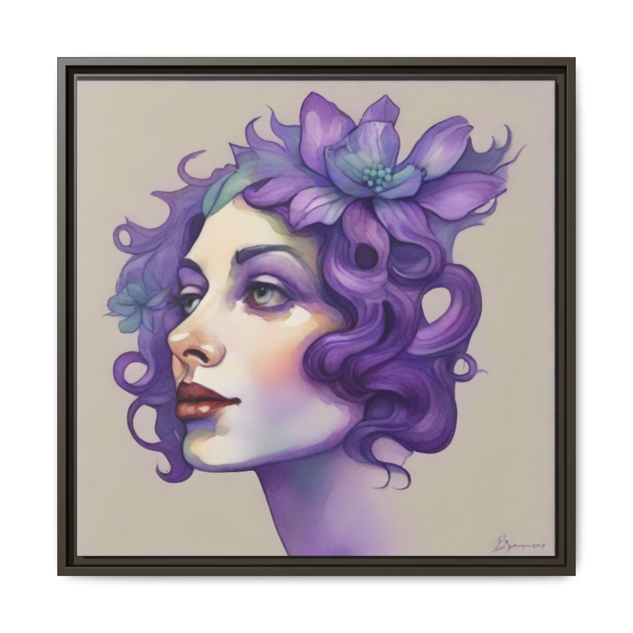 Purple Floral Portrait Matte Canvas Framed Wall Art