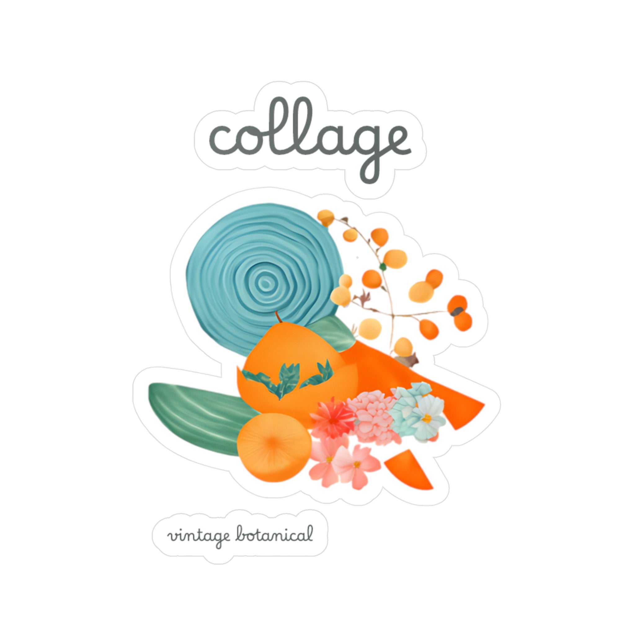 Kiss-Cut Vinyl Wall Decals, Satin Finish, Transparent, Vintage Botanical Collage Wall Art Sticker, Removable, Reuseable