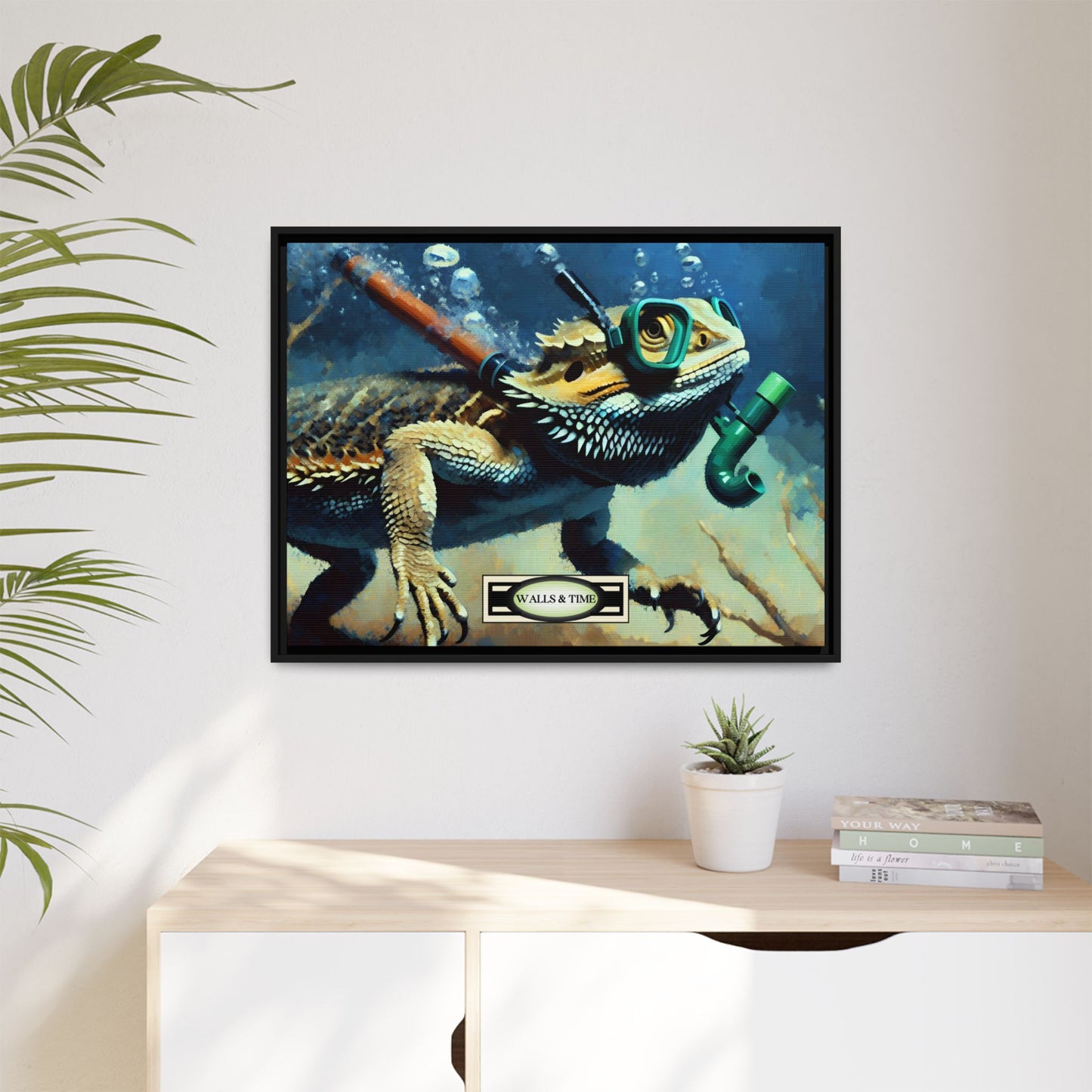 Snorkeling Bearded Dragon Print, Framed Canvas