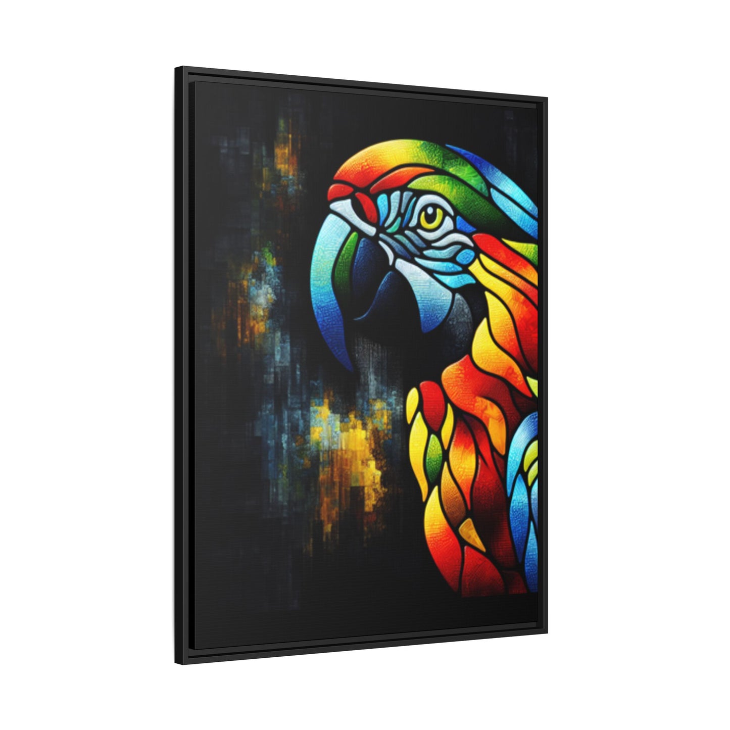 Framed Canvas Art Print, Regal and Rustic Parrot, Mosaic Style Art