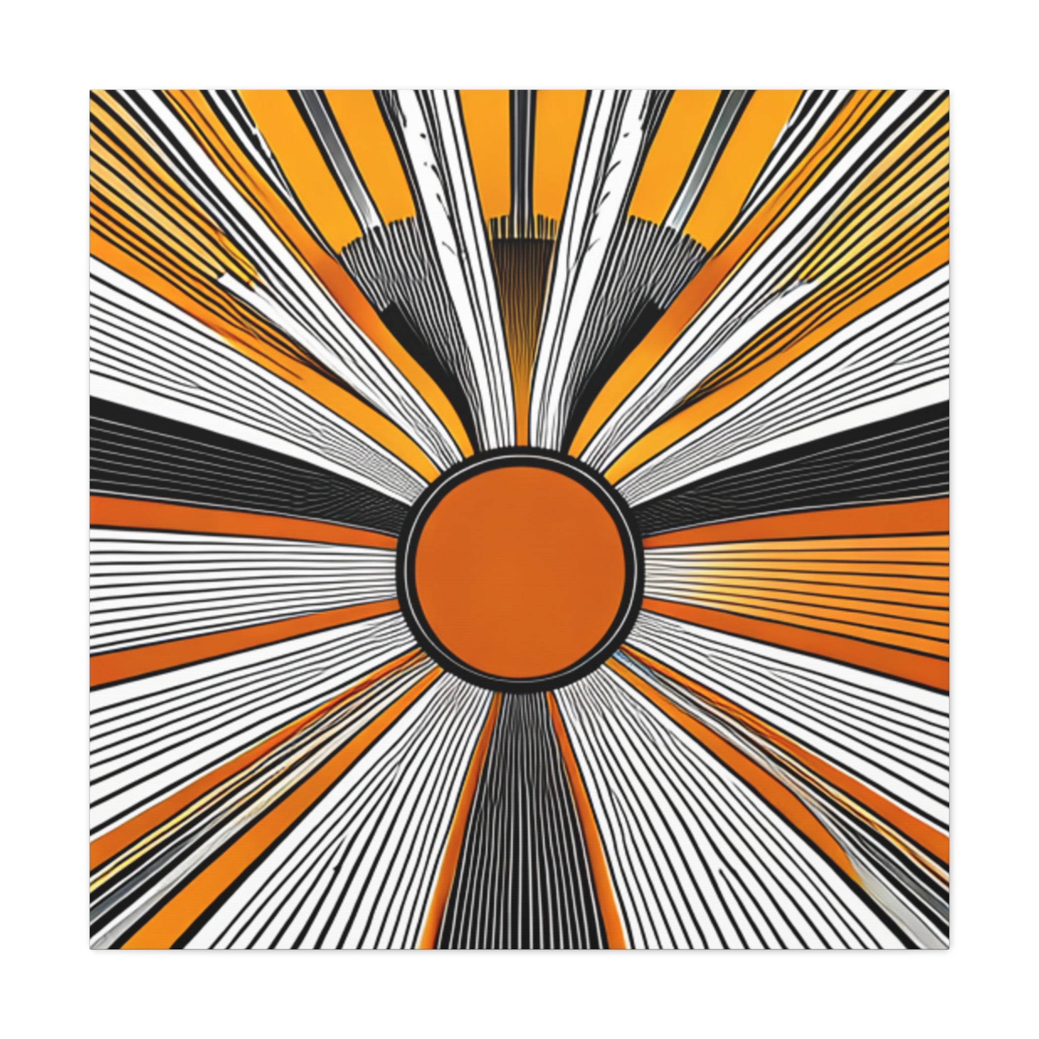 Sunburst Abstract Canvas Art — Orange Black Radiant Wall Decor