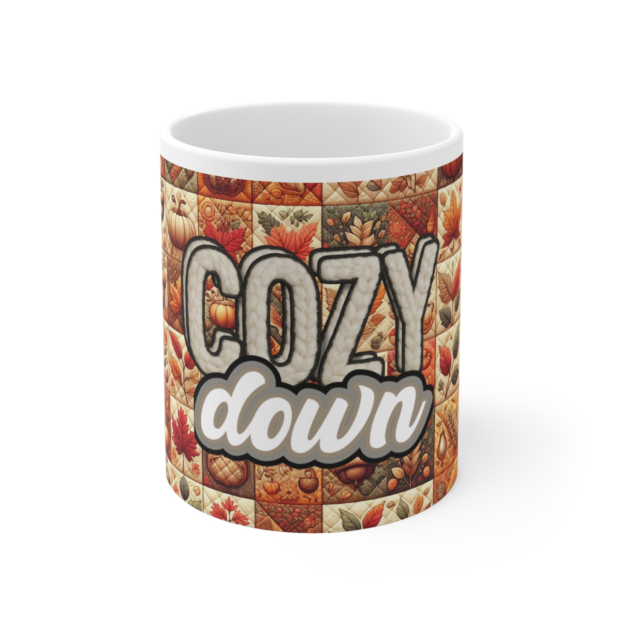 Coffee Mug, Autumn Quilt Design, Gift for Him, Tea Cup, Kitchen Decor, Unique Coffee Cup