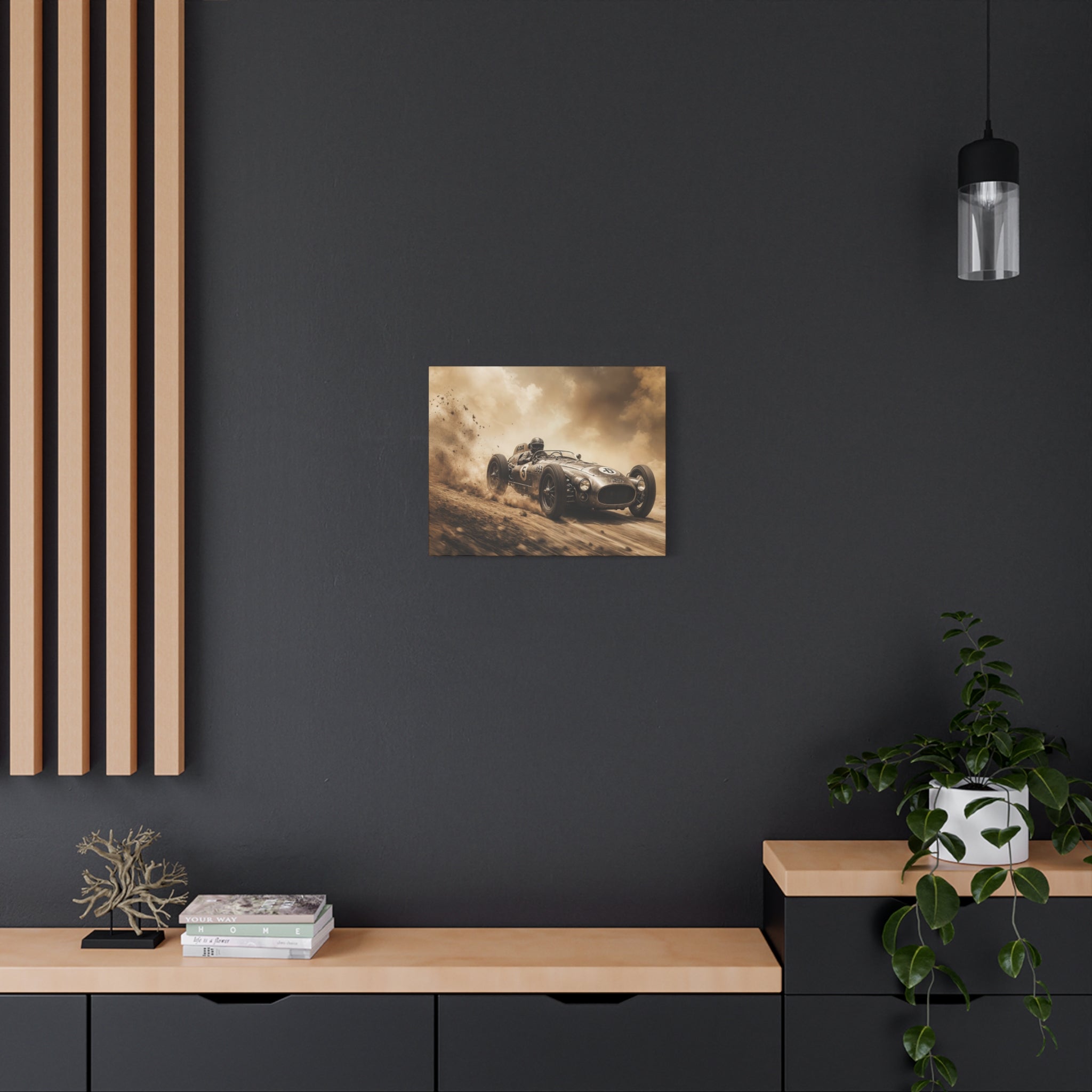 Vintage Racecar Wall Art Canvas – Sepia Classic Motorsport Print