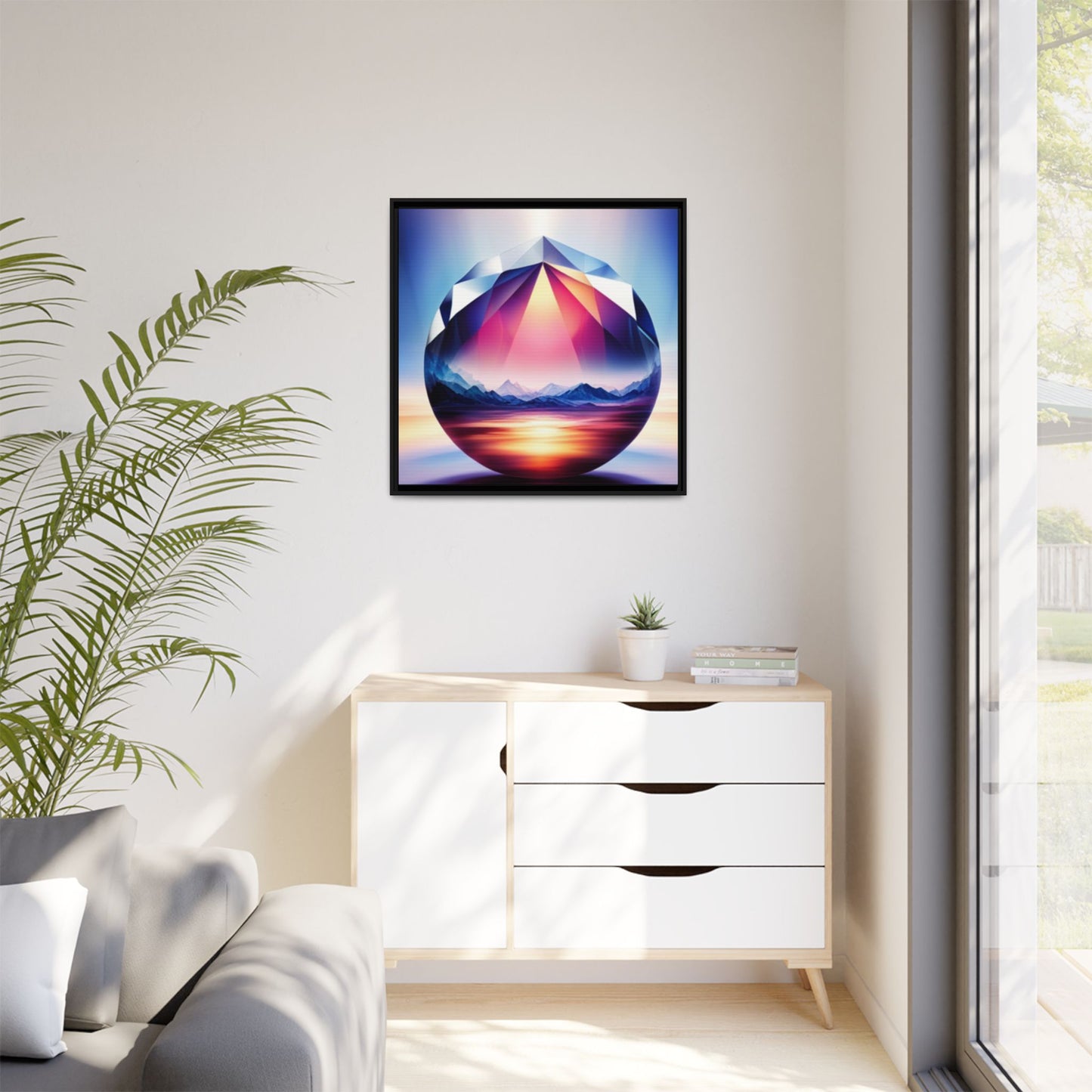 Framed Canvas Print, Landscape Inside a Gem, Digital Art