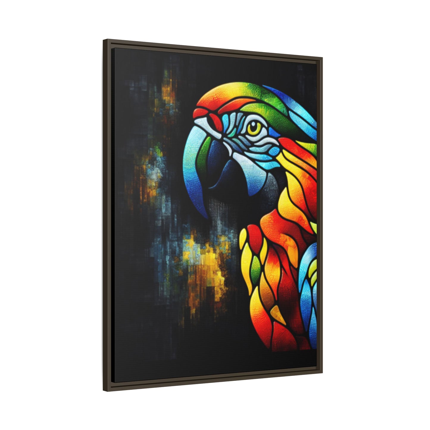 Framed Canvas Art Print, Regal and Rustic Parrot, Mosaic Style Art