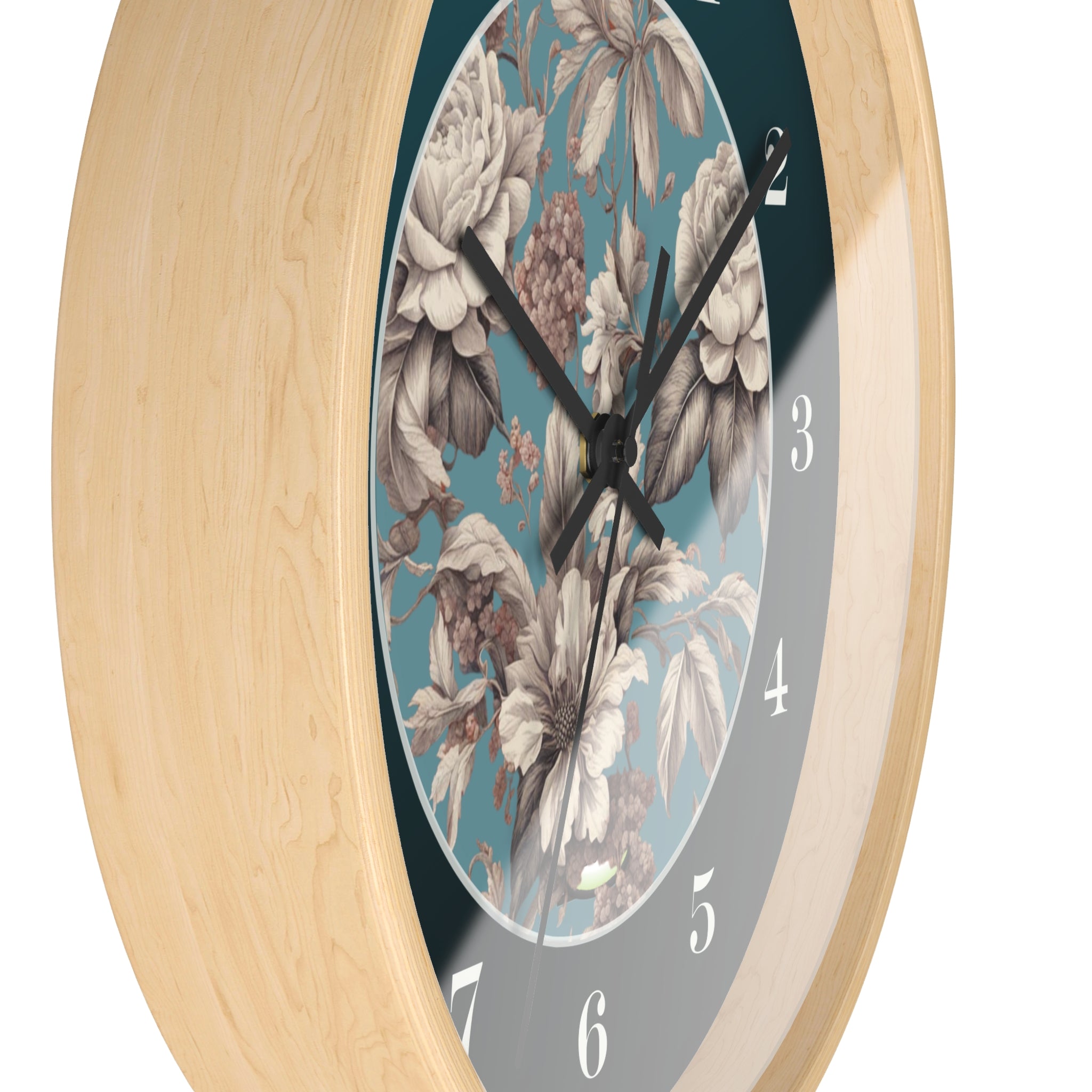 Vintage Floral Wall Clock — Teal Peony Decorative Home Clock