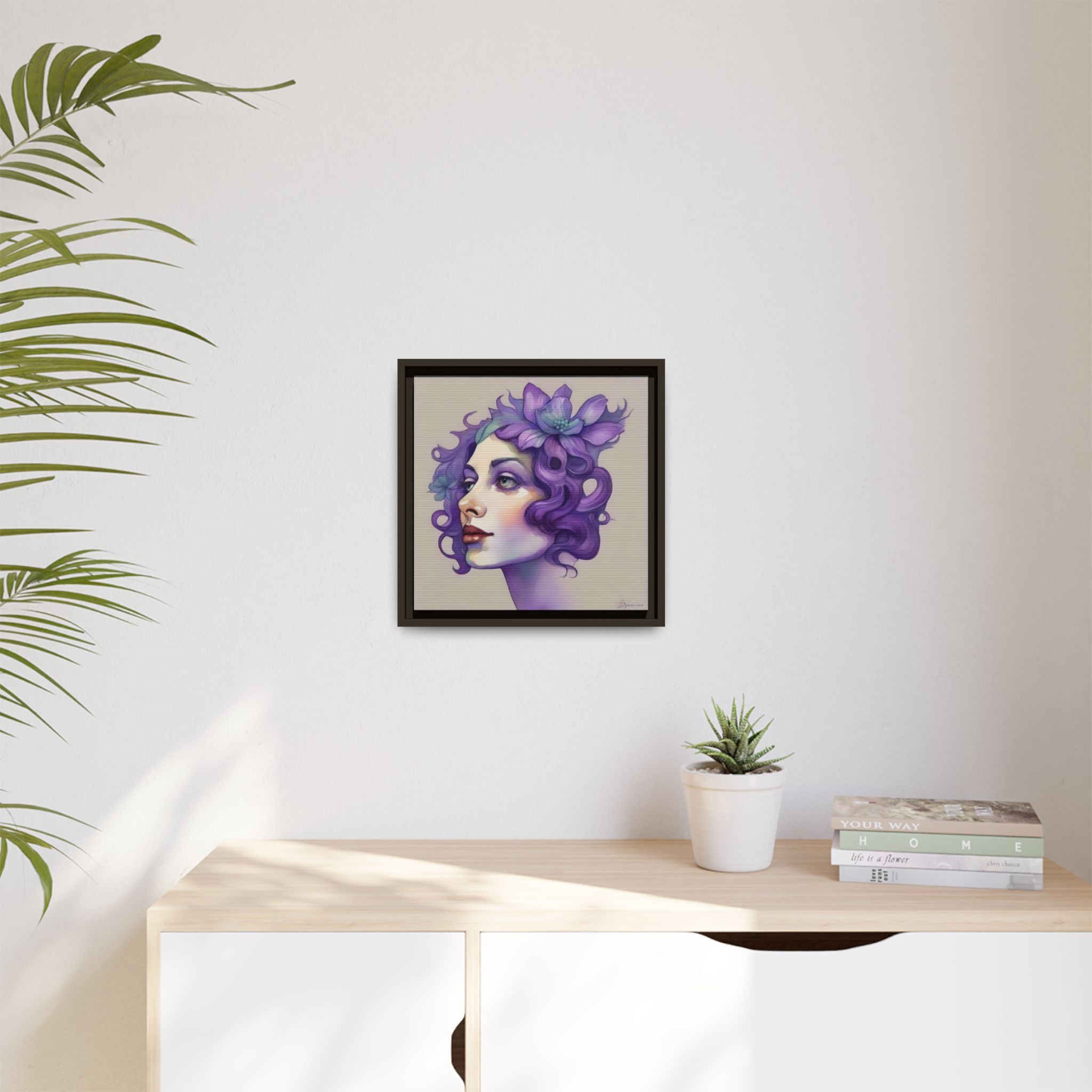 Purple Floral Portrait Matte Canvas Framed Wall Art