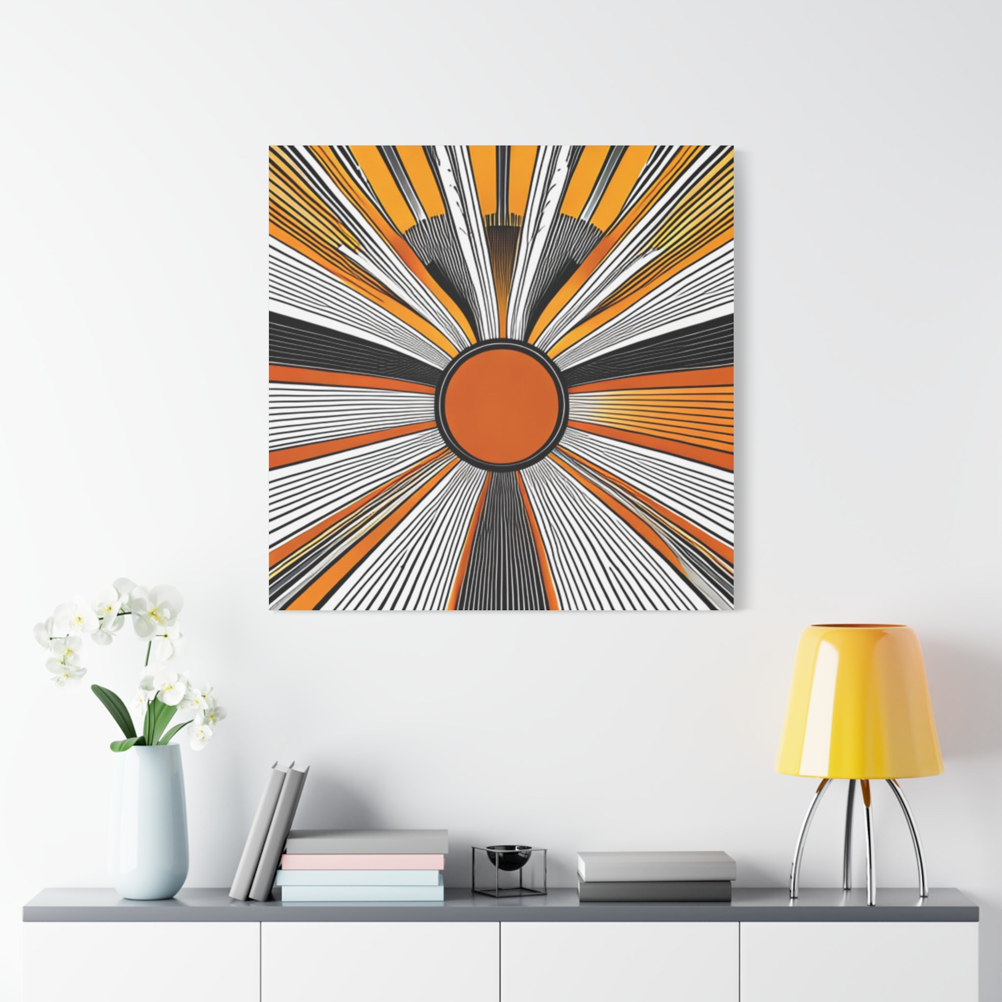 Sunburst Abstract Canvas Art — Orange Black Radiant Wall Decor