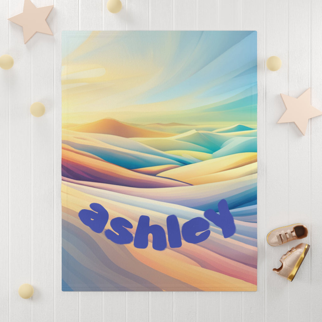 Personalized Fleece Baby Blanket — Custom Name & Date, Magical Landscape Design
