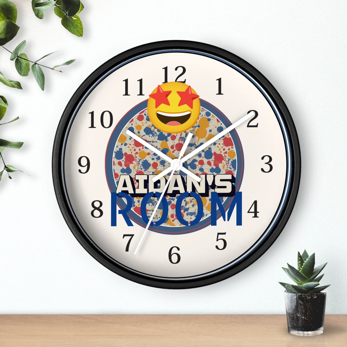 Custom Name Personalized Wall Clock in Paint-Splatter for Kids or Art Studio