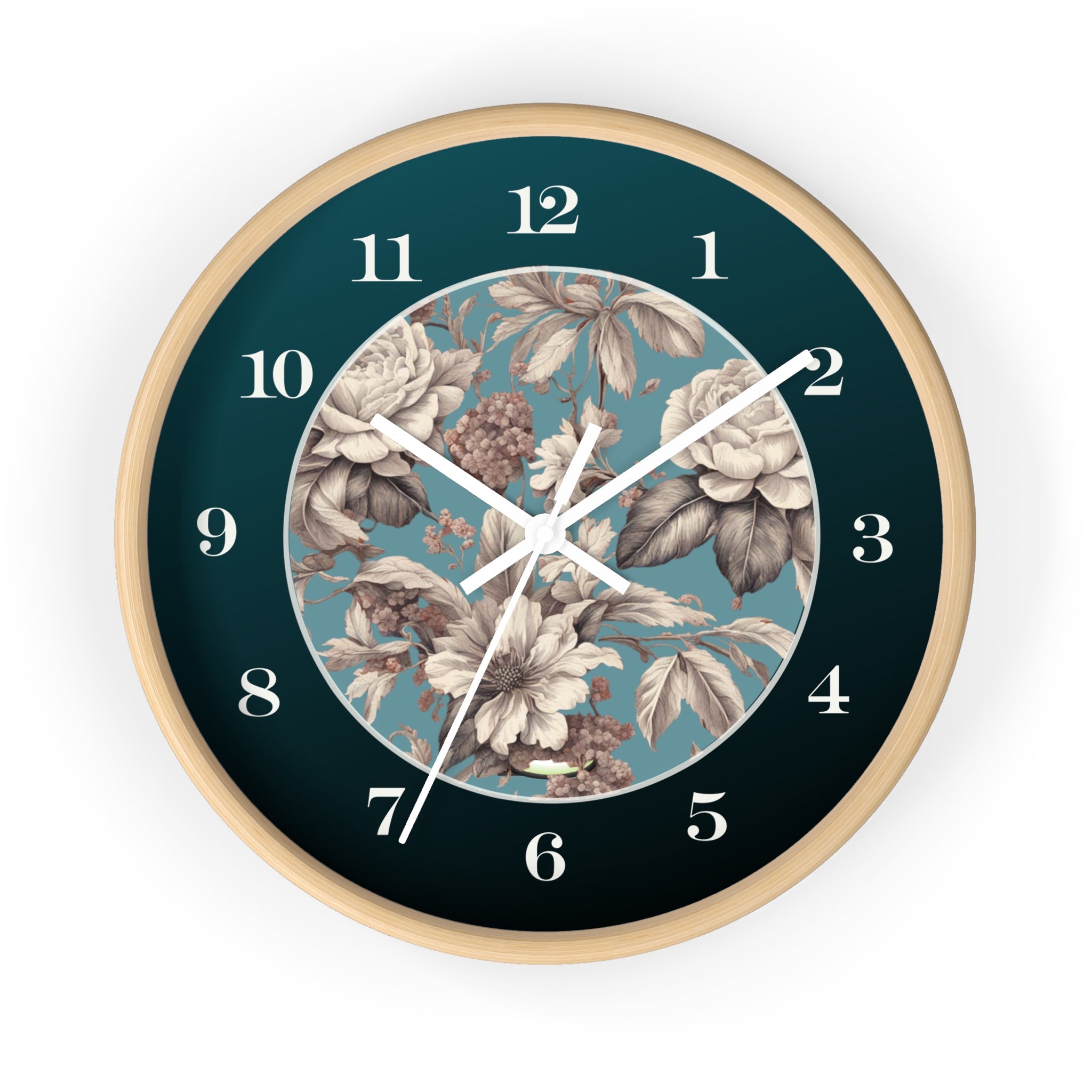 Vintage Floral Wall Clock — Teal Peony Decorative Home Clock