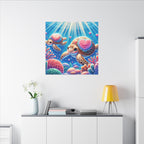 Sea Turtle Canvas Wall Art — Colorful Heart Shells Ocean Print