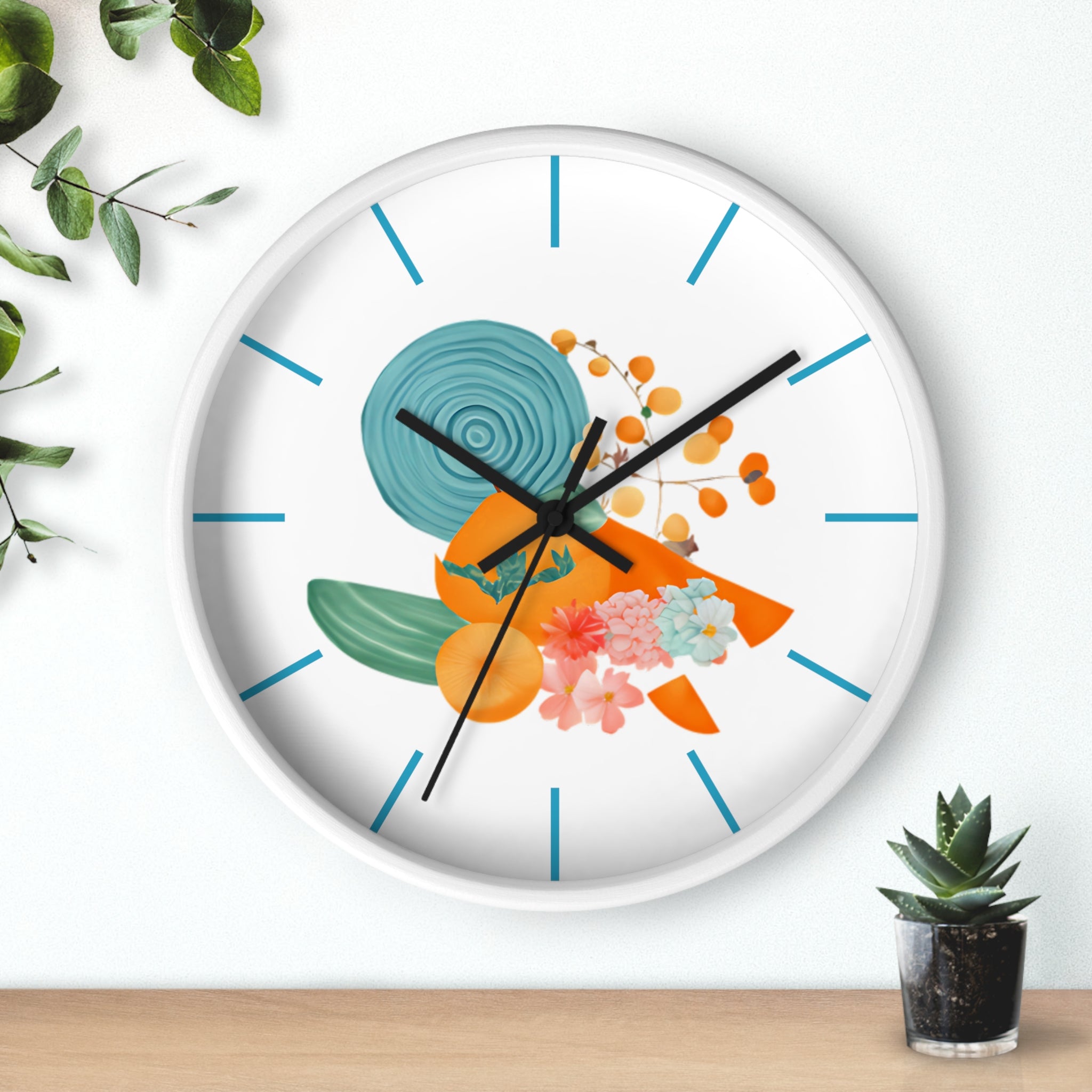 Wall Clock,  Abstract Art, Turquoise Orange