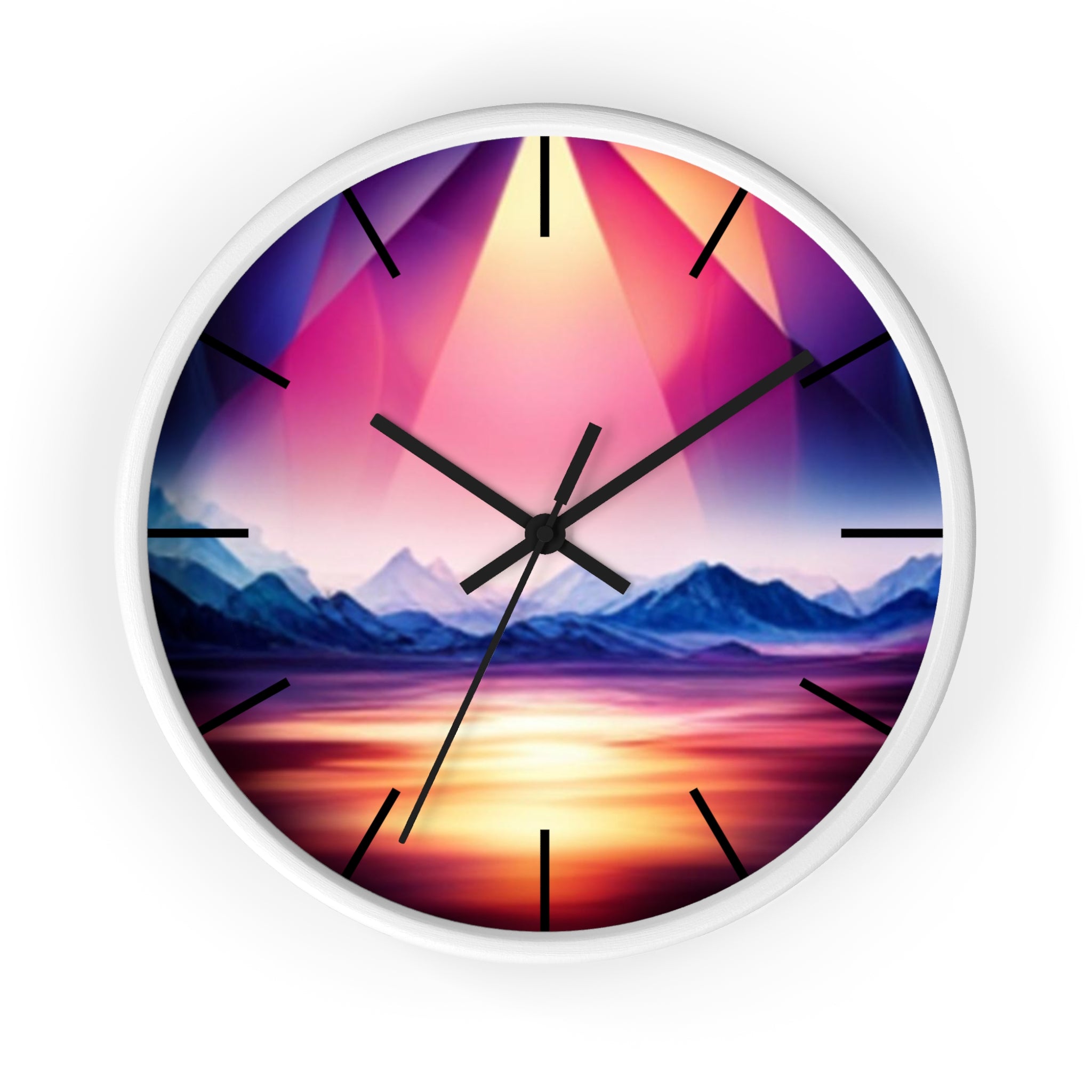 Gemstone Landscape Wall Clock, Round Silent Black Clock, Home Decor, Office Decor, Nature Lover Gift, Unique Clock Gift