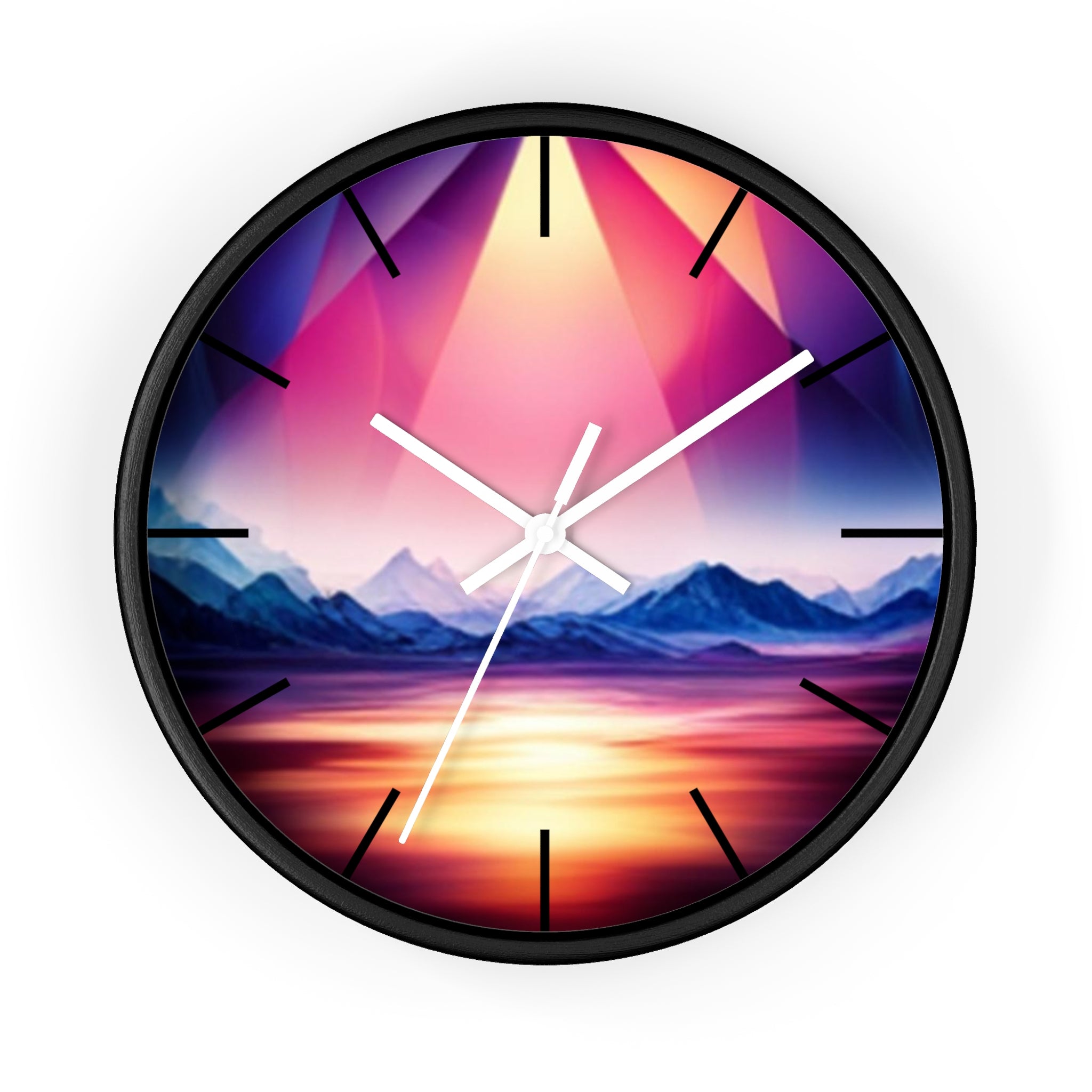 Gemstone Landscape Wall Clock, Round Silent Black Clock, Home Decor, Office Decor, Nature Lover Gift, Unique Clock Gift