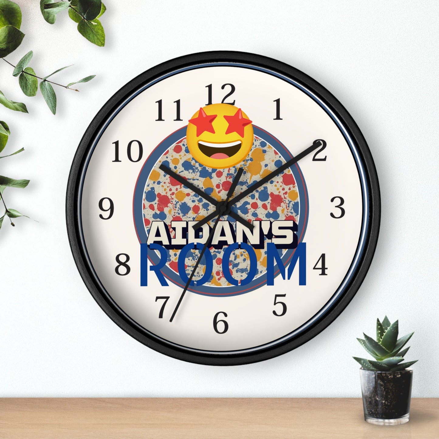 Custom Name Personalized Wall Clock in Paint-Splatter for Kids or Art Studio