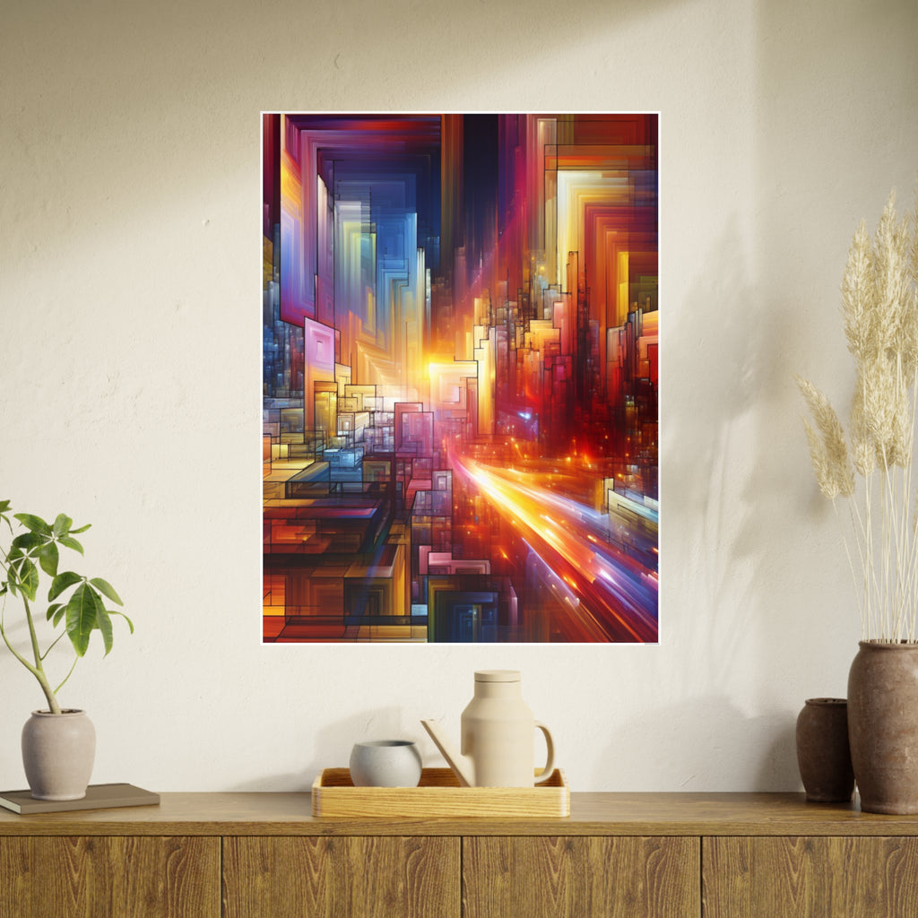 Abstract City Lights Photo Art Poster — Vibrant Futuristic Urban Wall Art